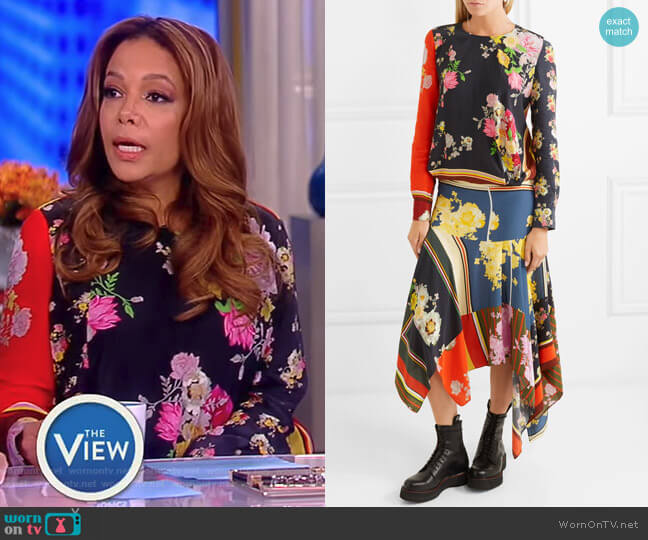 Preen Line Kara asymmetric printed crepe de chine midi dress worn by Sunny Hostin on The View