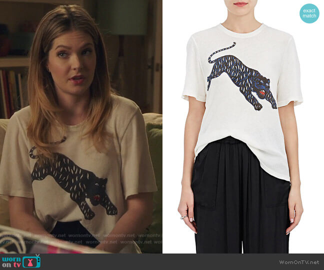 Raquel Allegra Tiger-Print Cotton T-Shirt worn by Sutton (Meghann Fahy) on The Bold Type