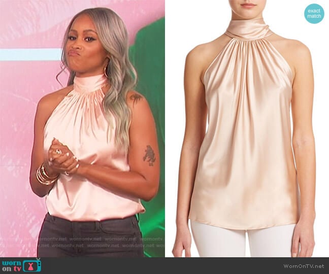 Ramy Brook Paige Halter Silk Top worn by Eve on The Talk