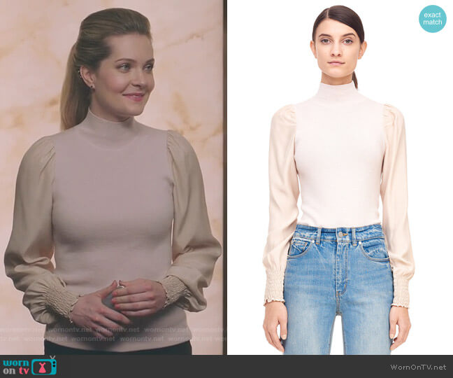 Rebecca Taylor Merino & Charmeuse Turtleneck Pullover worn by Sutton (Meghann Fahy) on The Bold Type