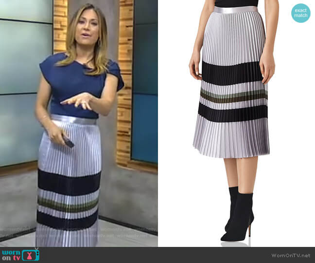 Reiss Sophia Metallic Pleated Midi Skirt worn by Ginger Zee on Good Morning America