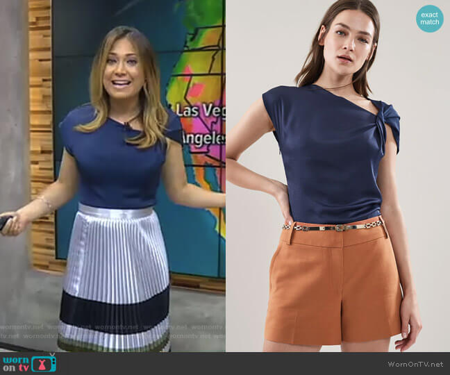 Reiss Trinny Twist Sleeve Detail Top worn by Ginger Zee on Good Morning America