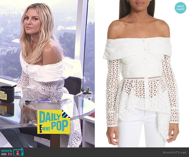 Self Portrait Broderie Anglaise Off the Shoulder Top worn by Morgan Stewart on E! News
