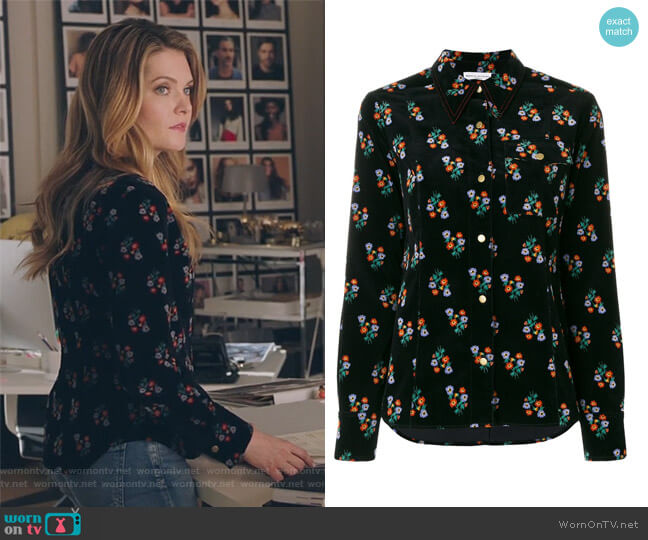Sonia Rykiel Velvet Floral Print Shirt worn by Sutton (Meghann Fahy) on The Bold Type