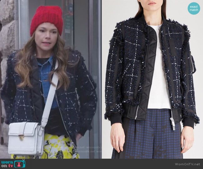 Sacai Tweed bomber jacket worn by Liza Miller (Sutton Foster) on Younger