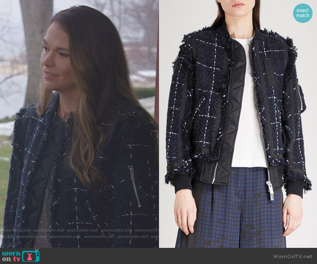 Sacai Tweed bomber jacket worn by Liza Miller (Sutton Foster) on Younger