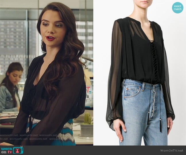 Saint Laurent Lace-up Blouse worn by Jane Sloan (Katie Stevens) on The Bold Type