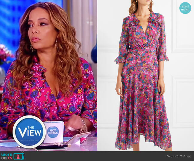 Saloni Edith ruffled floral-print silk-chiffon midi dress worn by Sunny Hostin on The View