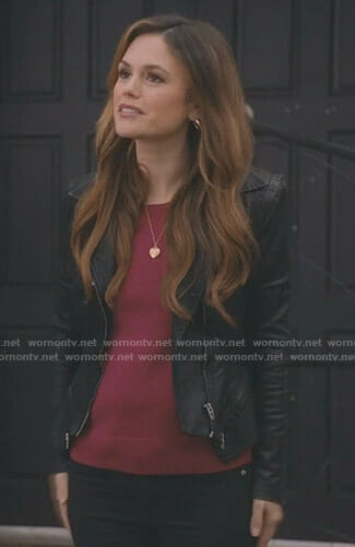Sam’s black moto jacket on Take Two
