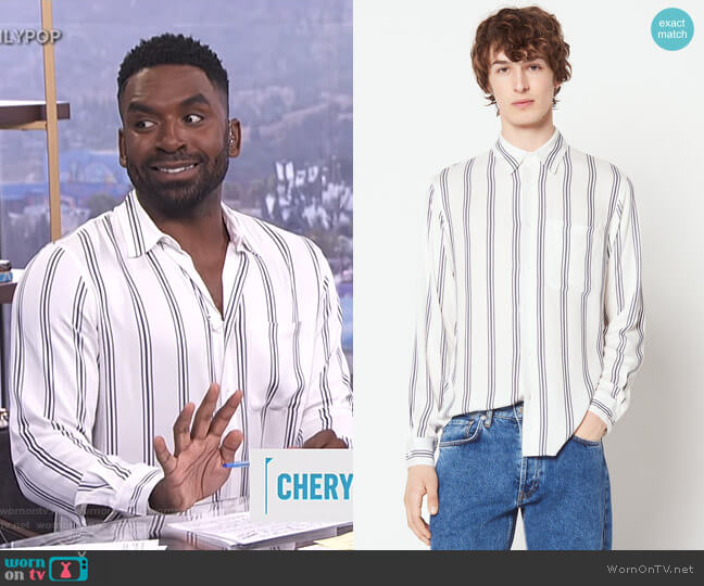 Sandro Long Sleeved Striped Shirt worn by Justin Sylvester on E! News