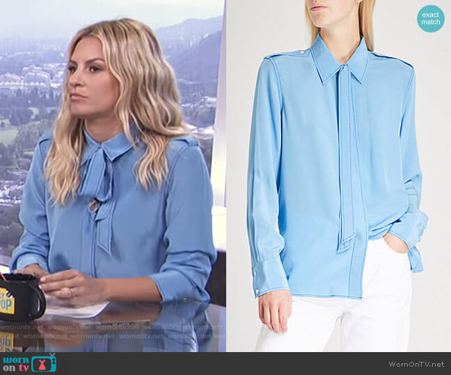 Sandro Neck-Tie Silk-Crepe Shirt worn by Morgan Stewart on E! News