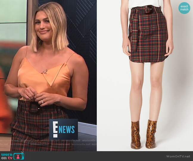 Sandro Short Checked Skirt with Belt worn by Carissa Loethen Culiner on E! News