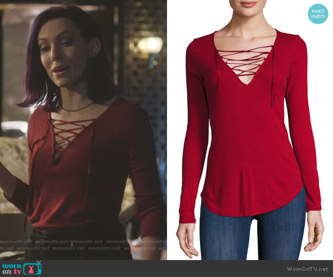 Splendid Long Sleeve Lace-Up Top worn by Alannah (Rainee Blake) on Nashville