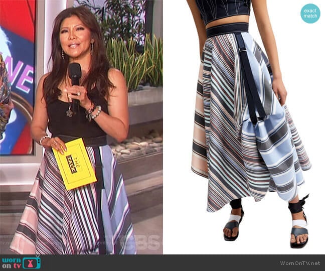Sportmax Transforming Striped Satin Maxi Skirt worn by Julie Chen on The Talk