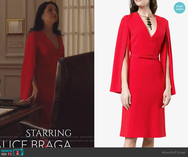 Stella McCartney V neck split sleeve midi dress worn by Camila Vargas (Veronica Falcón) on Queen of the South