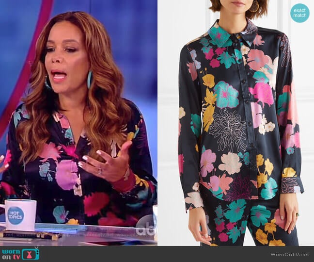Stine Goya Maxwell floral-print silk-blend satin shirt worn by Sunny Hostin on The View