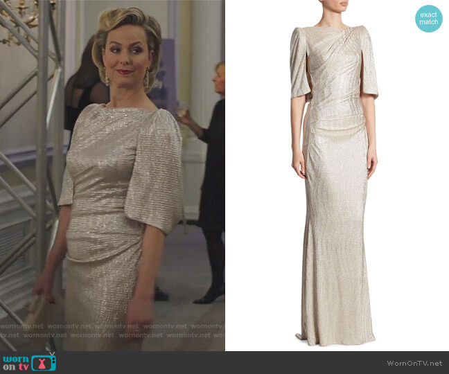 Talbot Runhof Metallic Stretch Cloque Gown worn by Jacqueline (Melora Hardin) on The Bold Type