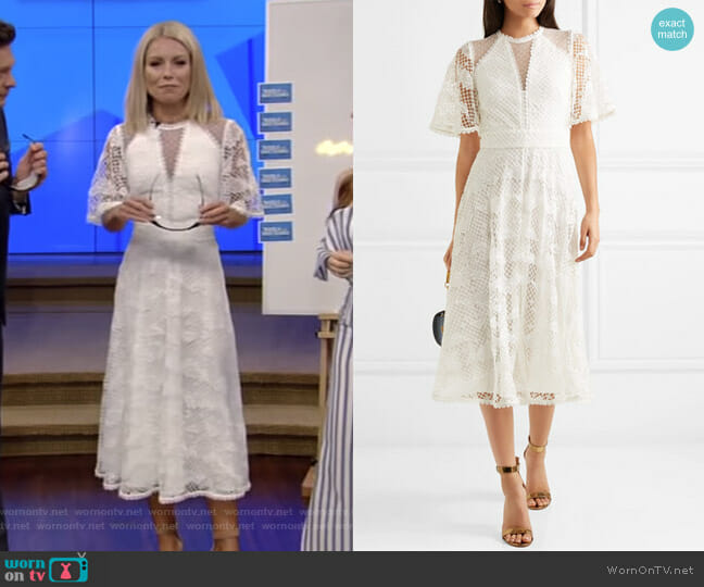Temperley Haze Guipure Lace and Tulle Midi Dress worn by Kelly Ripa on Live with Kelly and Mark
