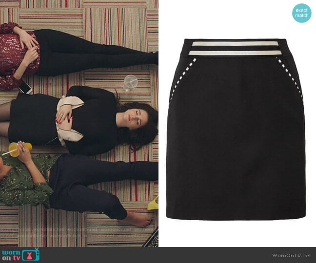 Tomas Maier Striped grain de poudre wool mini skirt worn by Jane Sloan (Katie Stevens) on The Bold Type