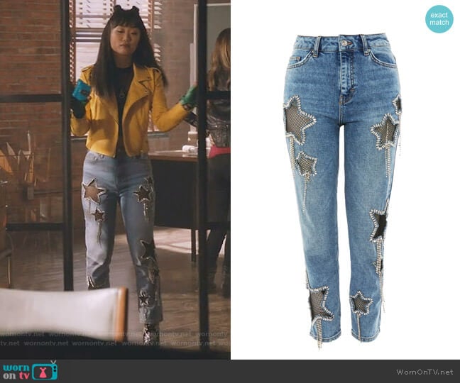 Topshop Bleach Diamante Star Jeans worn by Monica (Alice Lee) on Take Two
