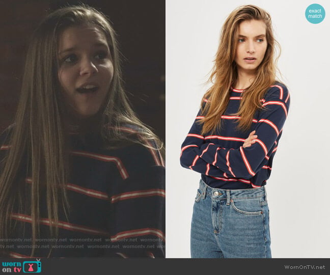 Topshop Colour Striped Long Sleeve Crew Neck T-Shirt worn by Daphne Conrad (Maisy Stella) on Nashville