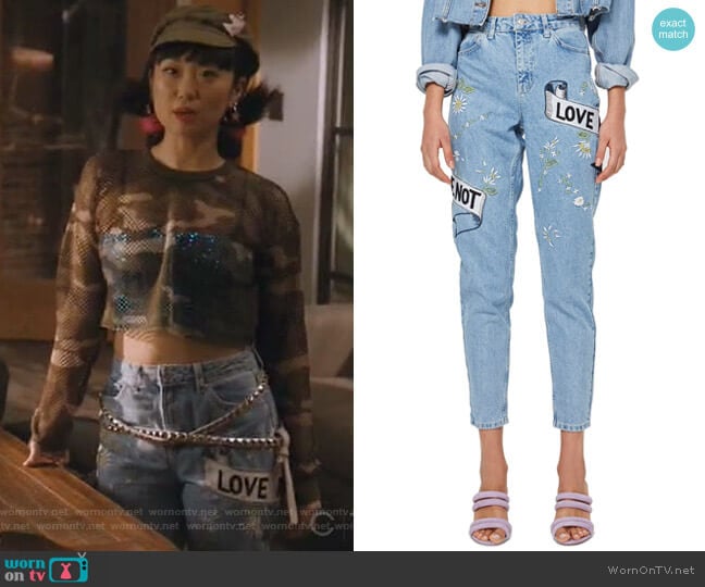 Topshop Love Me Bleach Mom Jeans worn by Monica (Alice Lee) on Take Two