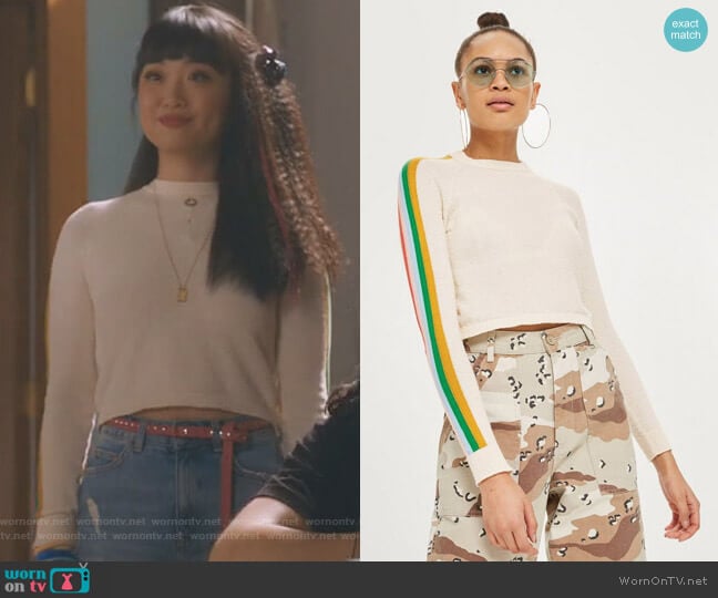 Topshop Rainbow Sleeve Detail Knitted Top worn by Monica (Alice Lee) on Take Two