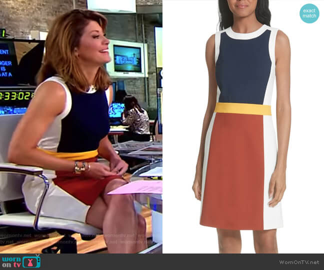 Tory Burch Mya Colorblock Stretch A-Line Dress worn by Norah O'Donnell on CBS Mornings