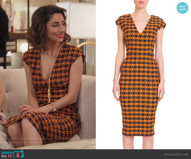 Victoria Beckham Cap-Sleeve Geometric-Print Dress worn by Delia (Necar Zadegan) on Girlfriends Guide to Divorce
