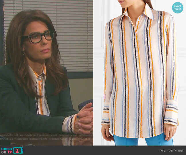 Victoria Victoria Beckham Striped Silk-Satin Shirt worn by Hope Williams (Kristian Alfonso) on Days of our Lives