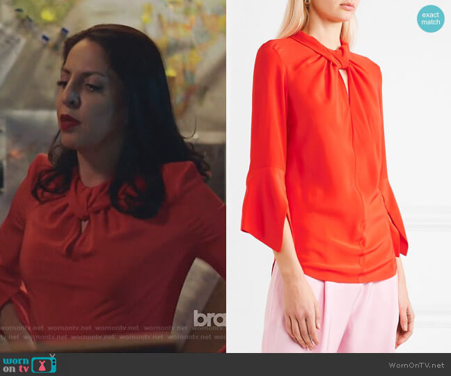 Victoria Beckham Twist-front silk crepe de chine blouse worn by Camila Vargas (Veronica Falcón) on Queen of the South