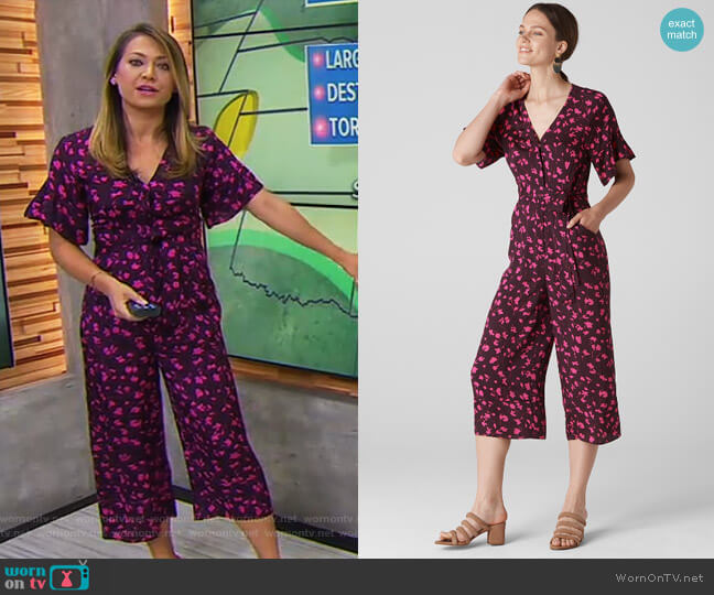 Whistles Celia Print Tie Front Jumpsuit worn by Ginger Zee on Good Morning America