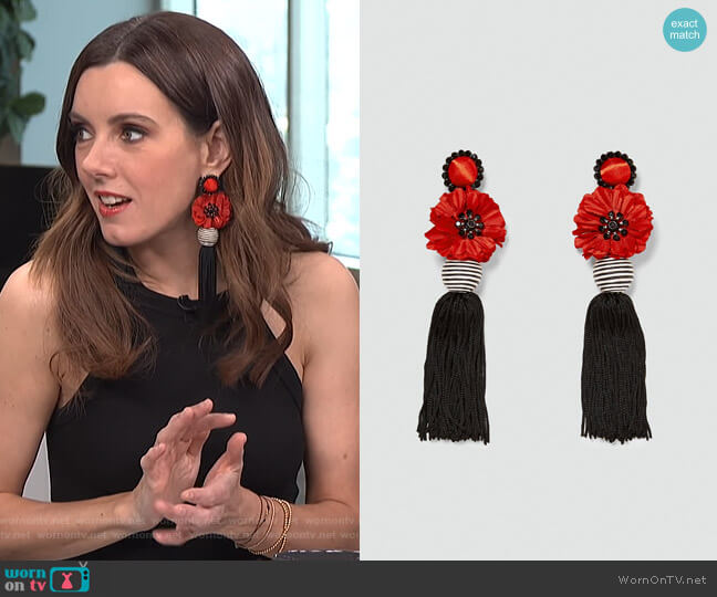 Zara Fringed Flower Earrings worn by Melanie Bromley on E! News