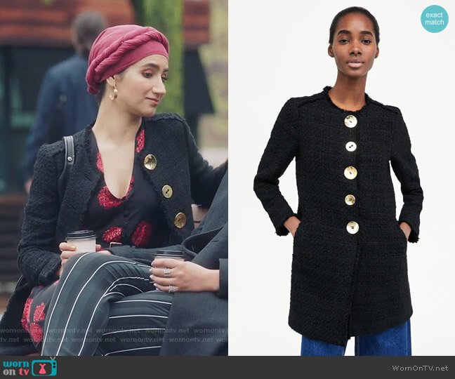 Zara Tweed Coat with Buttons worn by Adena El-Amin (Nikohl Boosheri) on The Bold Type
