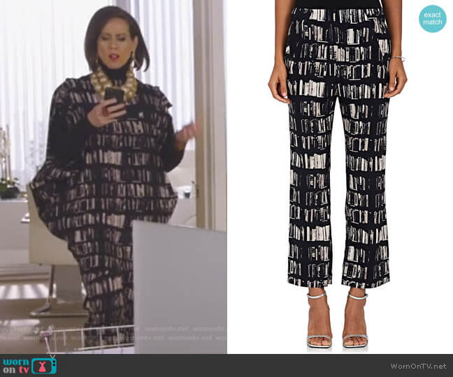 Zero + Maria Cornejo Eko Book-Print Stretch-Silk Pants worn by Diana Trout (Miriam Shor) on Younger