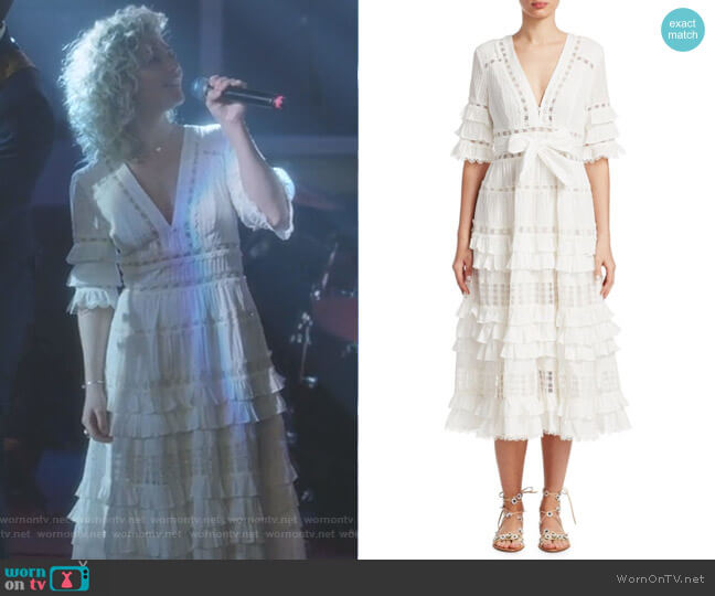 Zimmermann Corsair Ruffle Midi Dress worn by Scarlett O'Connor (Clare Bowen) on Nashville