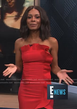 Zuri’s red ruffled strapless dress on E! News
