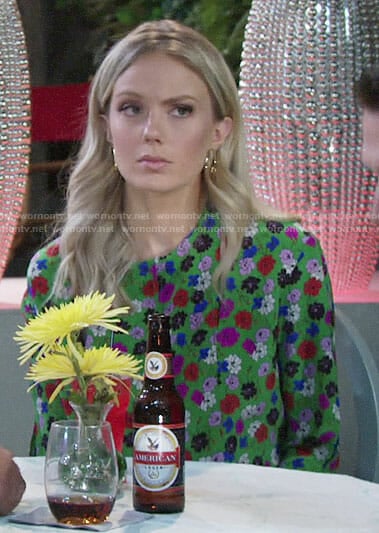 Abby’s green floral blouse on The Young and the Restless