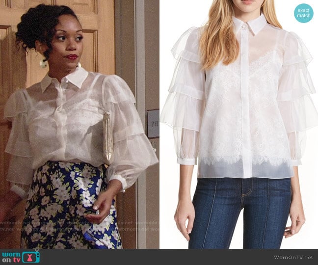 Alice + Olivia Mary Alice Top worn by Hilary Curtis (Mishael Morgan) on The Young and the Restless