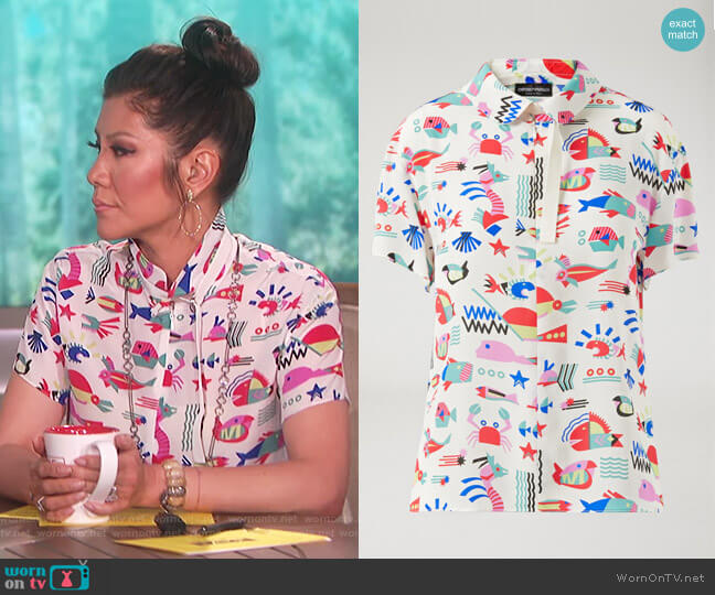 Emporio Armani Fish-pattern silk blouse worn by Julie Chen on The Talk