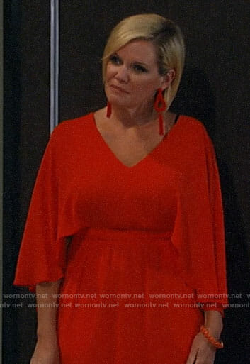 Ava’s orange cape sleeve dress on General Hospital