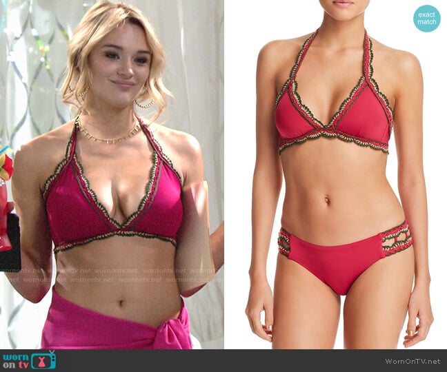 Becca Virtue Medina Halter Bikini Top in Raspberry worn by Summer Newman (Hunter King) on The Young and the Restless