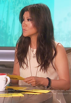 Julie’s beige pleated front top on The Talk