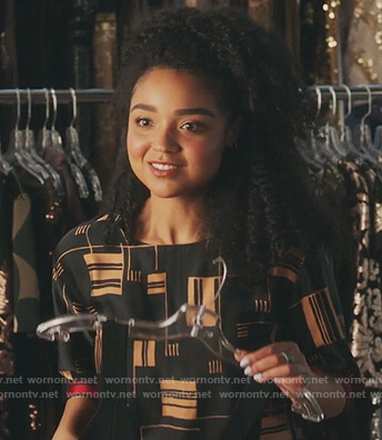 Kat’s black print top on The Bold Type