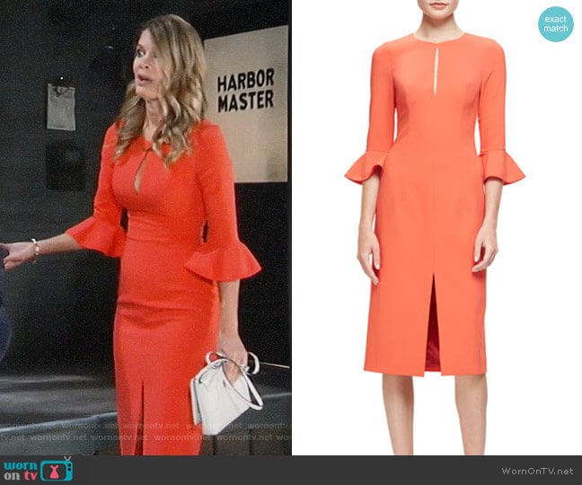 Black Halo Bastian Dress in Canyon Coral worn by Nina Reeves (Michelle Stafford) on General Hospital
