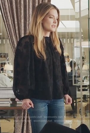 Sutton’s black floral mesh blouse on The Bold Type