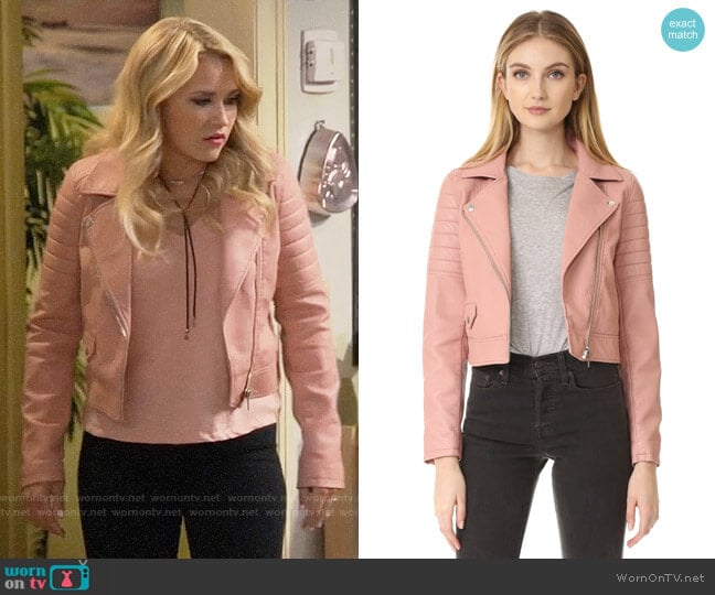 Blank NYC Pretty In Pink Moto Jacket worn by Gabi Diamond (Emily Osment) on Young and Hungry