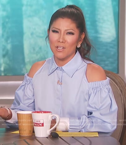 Julie’s blue cold shoulder shirt on The Talk