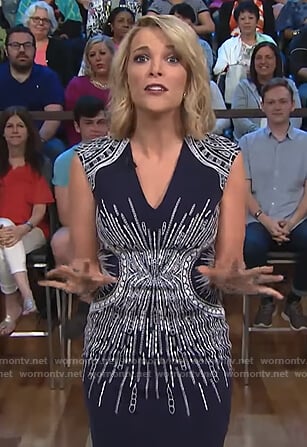 Megyn’s navy embroidered sheath dress on Megyn Kelly Today