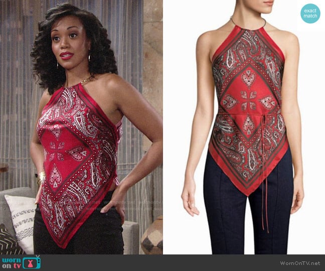 Diane von Furstenberg High Neck Scarf Blouse worn by Hilary Curtis (Mishael Morgan) on The Young and the Restless